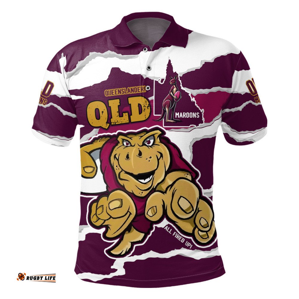 Queensland Maroons Polo Shirt - Custom State Of Origin QLD Maroons Queenslander All Fired Up Polo Shirt