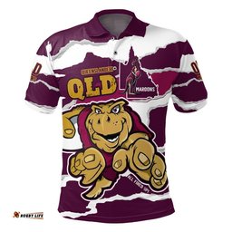 Queensland Maroons Polo Shirt - Custom State Of Origin QLD Maroons Queenslander All Fired Up Polo Shirt