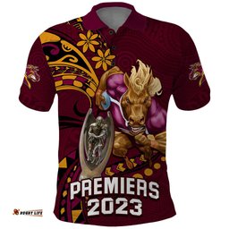Custom NRL Broncos Premiers Polo Shirt Mascot with Polynesian Pattern Version 2023