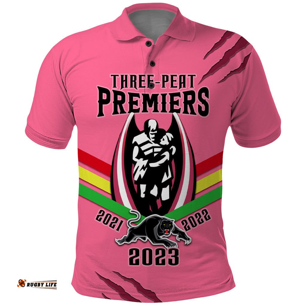 NRL Panthers Polo Shirt Premiers 2023 Three Peat Proud Of Our Boys Pink