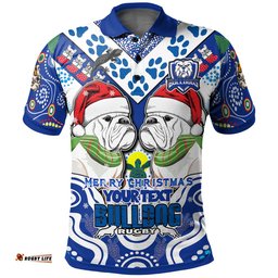 Bulldogs Rugby Christmas Polo Shirt - Custom Merry Bulldogs Christmas Indigenous Polo Shirt Amazing Aussie