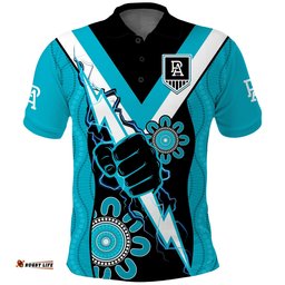 Port Adelaide Football Polo Shirt Power Thunder Hand Mix Aboriginal Dynamic Amazing Aussie