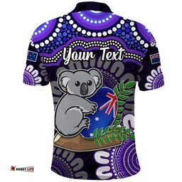 Custom Personalised Australia Koala Aboriginal Polo Shirt Koala Hugging Rugby Ball Purple Amazing Aussie