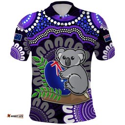 Custom Personalised Australia Koala Aboriginal Polo Shirt Koala Hugging Rugby Ball Purple Amazing Aussie