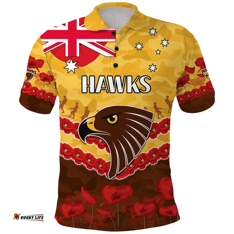 Hawks Football ANZAC Polo Shirt Lest We Forget Amazing Aussie