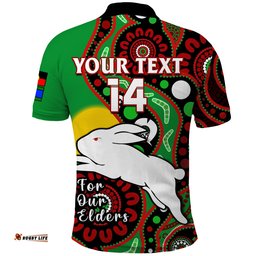 Custom Text And Number Rabbitohs Rugby NAIDOC 2023 Polo Shirt For Our Elders Aboriginal Amazing Aussie