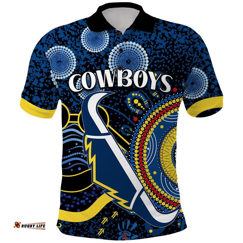 Custom Personalised Cowboys Rugby Polo Shirt Aboriginal Dots Version Amazing Aussie