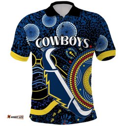Custom Personalised Cowboys Rugby Polo Shirt Aboriginal Dots Version Amazing Aussie