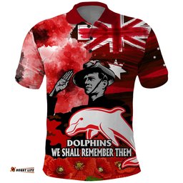 ANZAC Dolphins Rugby Polo Shirt We Shall Remember Amazing Aussie