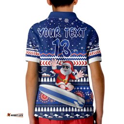 Custom Text and Number Australia Christmas Polo Shirt Aussie Aboriginal Santa Claus is Surfing with Kangaroo Amazing Aussie