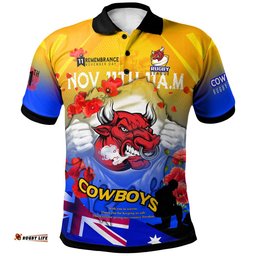 Cowboys Rugby Polo Shirt - Custom Cowboys Remembrance Day Lest We Forget Poppies Polo Shirt Amazing Aussie