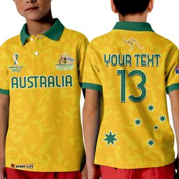 Custom Text and Number Australia Soccer Polo Shirt World Cup Football 2022 Socceroos with Kangaroos Amazing Aussie
