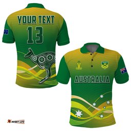 Custom Text and Number Australia Rugby Polo Shirt Champions RLWC Kangaroos World Cup Rugby Amazing Aussie