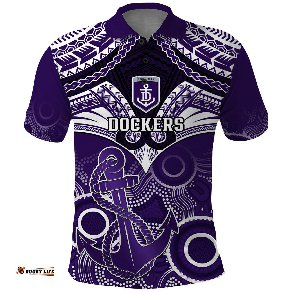 Dockers Football Polo Shirt Fremantle Aboriginal Mix Polynesian Pattern - Tee Aussie