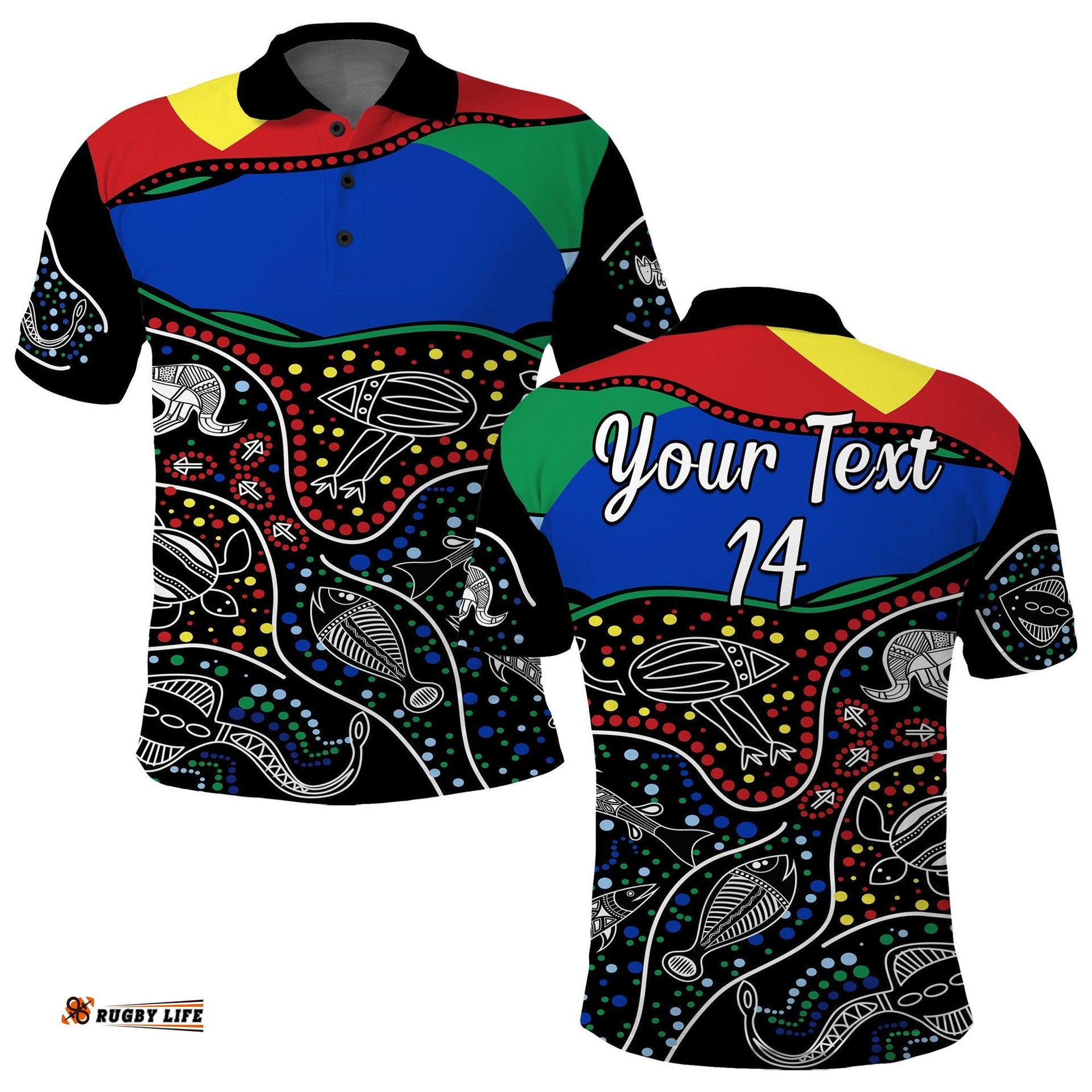 Custom Text and Number NAIDOC Week Polo Shirt National Aborigines And Torres Strait Islander Animals Aboriginal Art Amazing Aussie