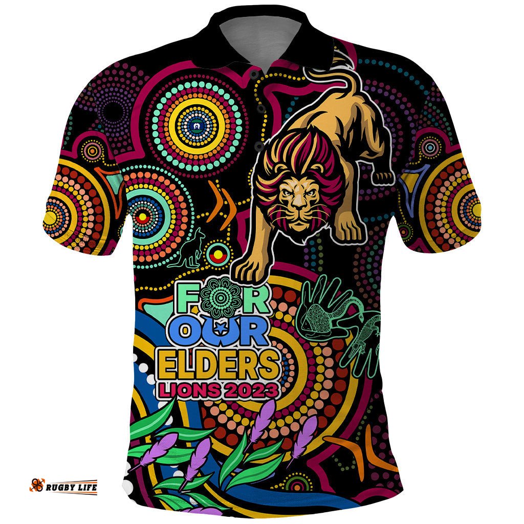 Custom Lions Football Aboriginal Art Polo Shirt NAIDOC Indigenous Tribal