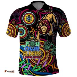 Custom Lions Football Aboriginal Art Polo Shirt NAIDOC Indigenous Tribal