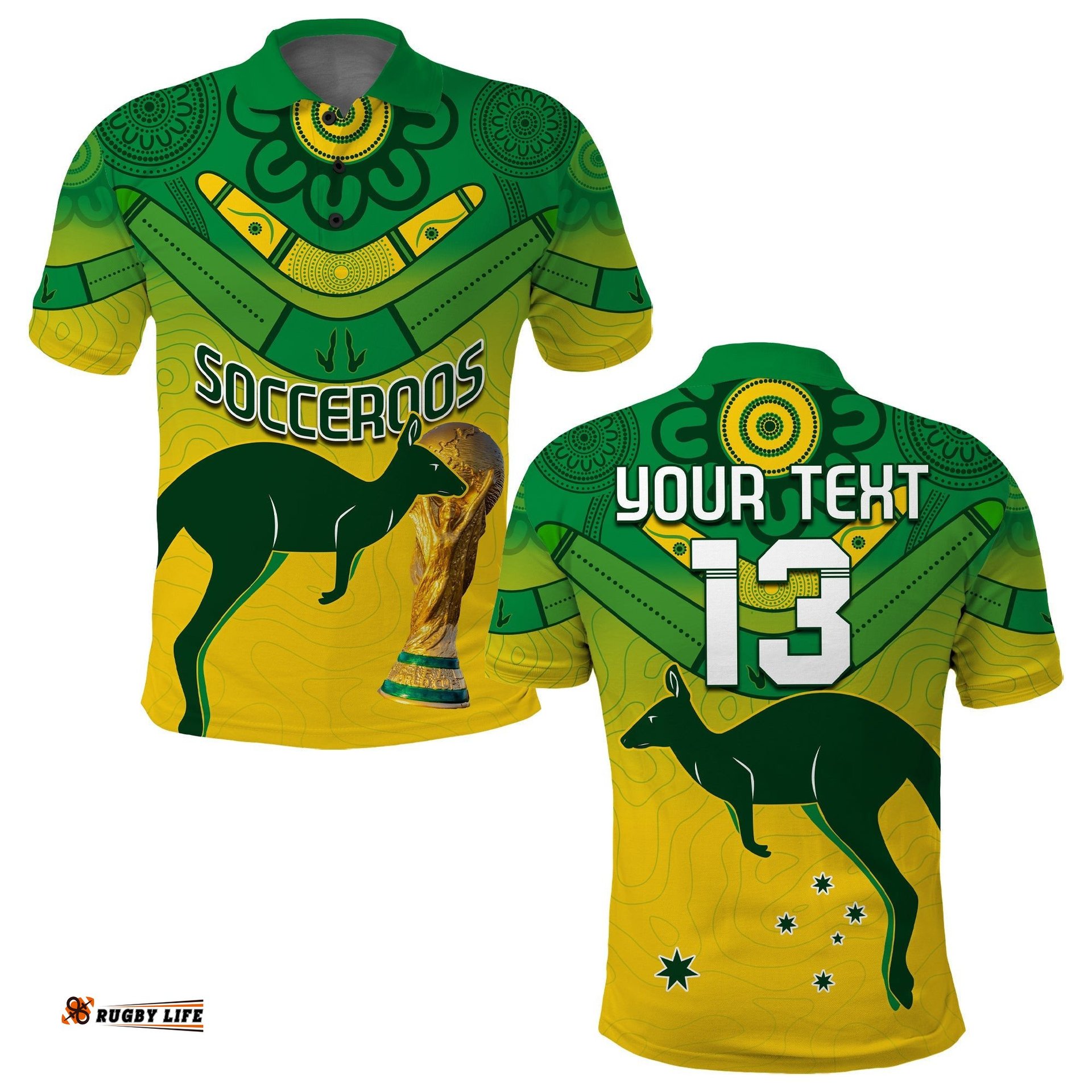 Custom Text and Number Australia Soccer Polo Shirt World Cup Socceroos We Are Champions Amazing Aussie