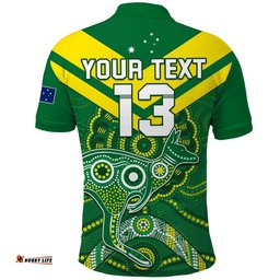 Custom Text and Number Australia Rugby Polo Shirt Kangaroos Boomerang Aboriginal Amazing Aussie