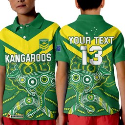 Custom Text and Number Australia Rugby Polo Shirt Kangaroos Boomerang Aboriginal Amazing Aussie