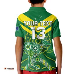 Custom Text and Number Australia Rugby Polo Shirt Kangaroos Boomerang Aboriginal Amazing Aussie
