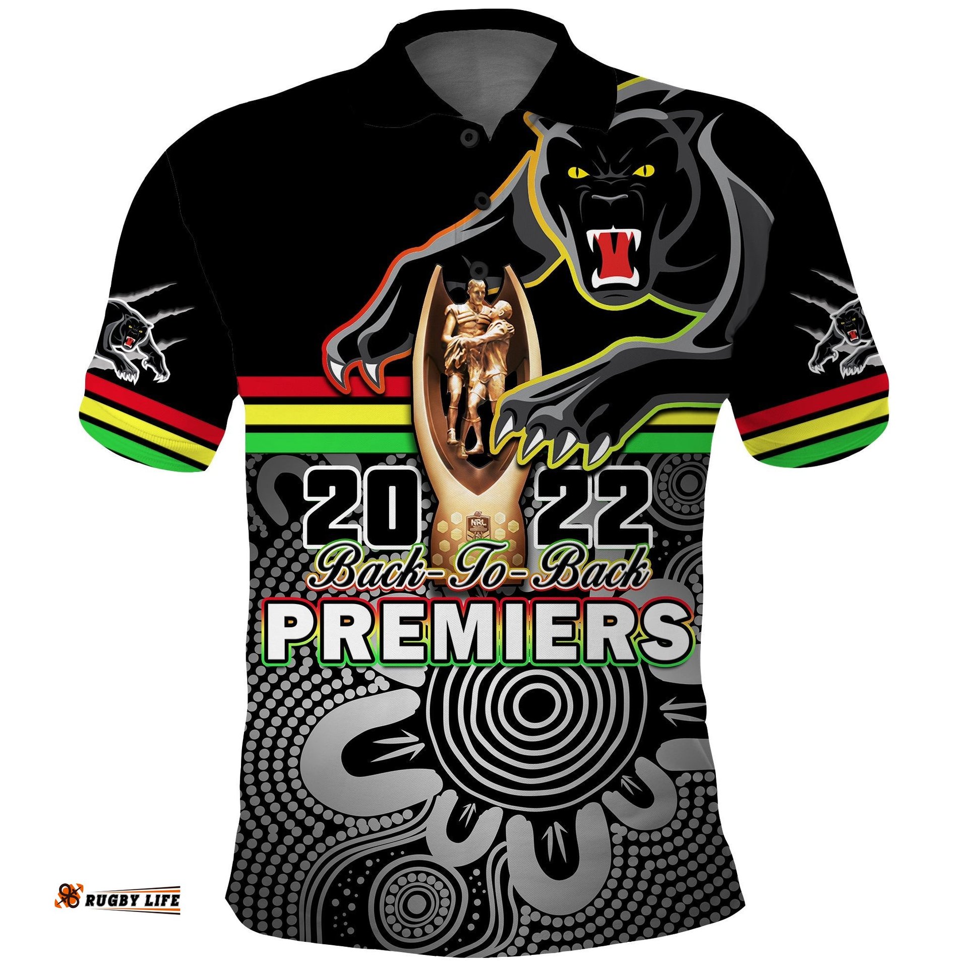 Panthers Rugby Polo Shirt Pennies Premiers 2022 Back To Back Indigenous Original Amazing Aussie