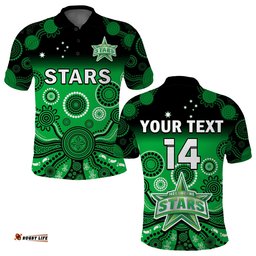 Custom Text And Number Stars Cricket Polo Shirt Melbourne Team Green Gradient Aboriginal Art Amazing Aussie
