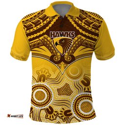 Personalised Hawthorn Football Polo Shirt Hawks Aboriginal Mix Polynesian Pattern