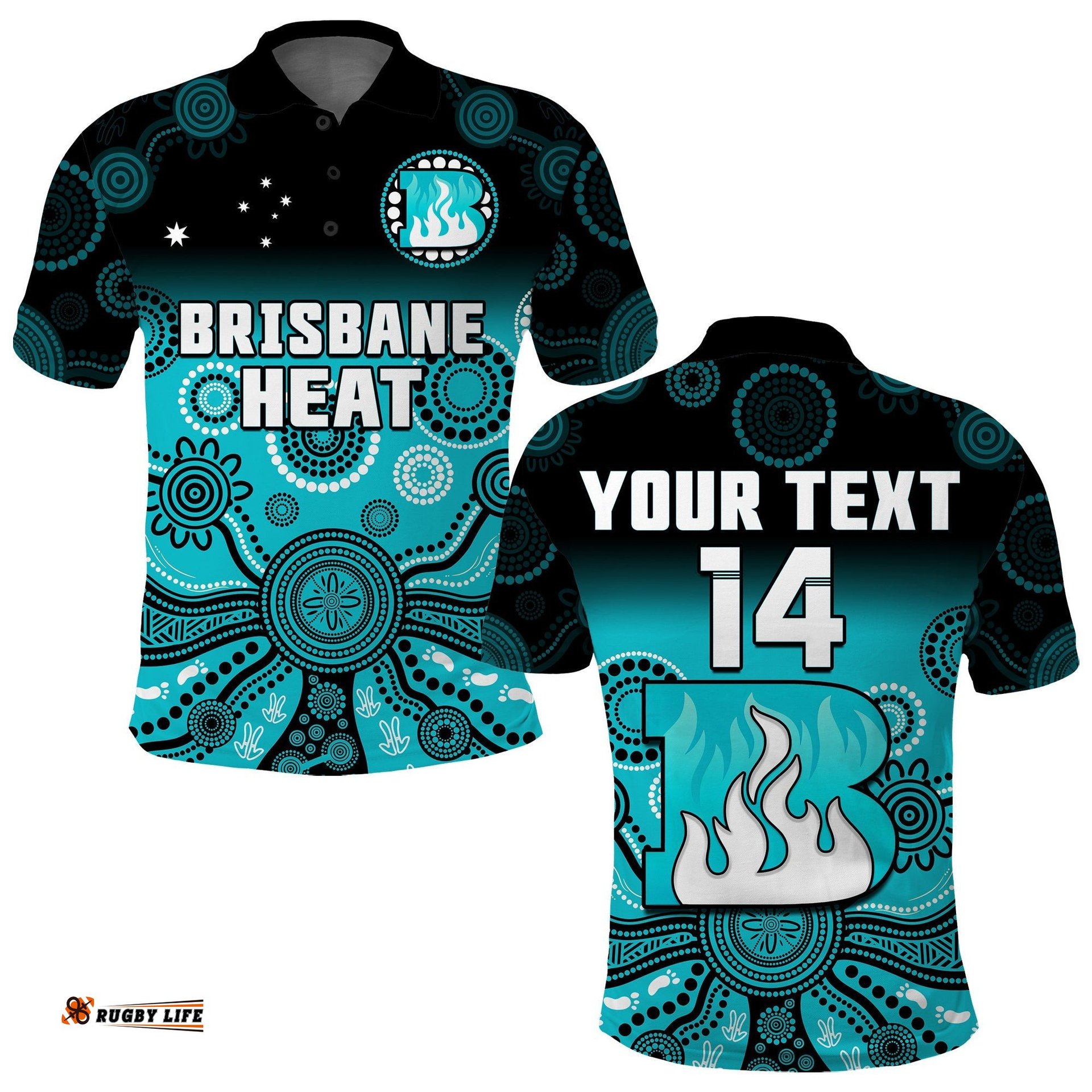Custom Text And Number Brisbane Heat Polo Shirt Gradient Aboriginal Dot Painting Amazing Aussie
