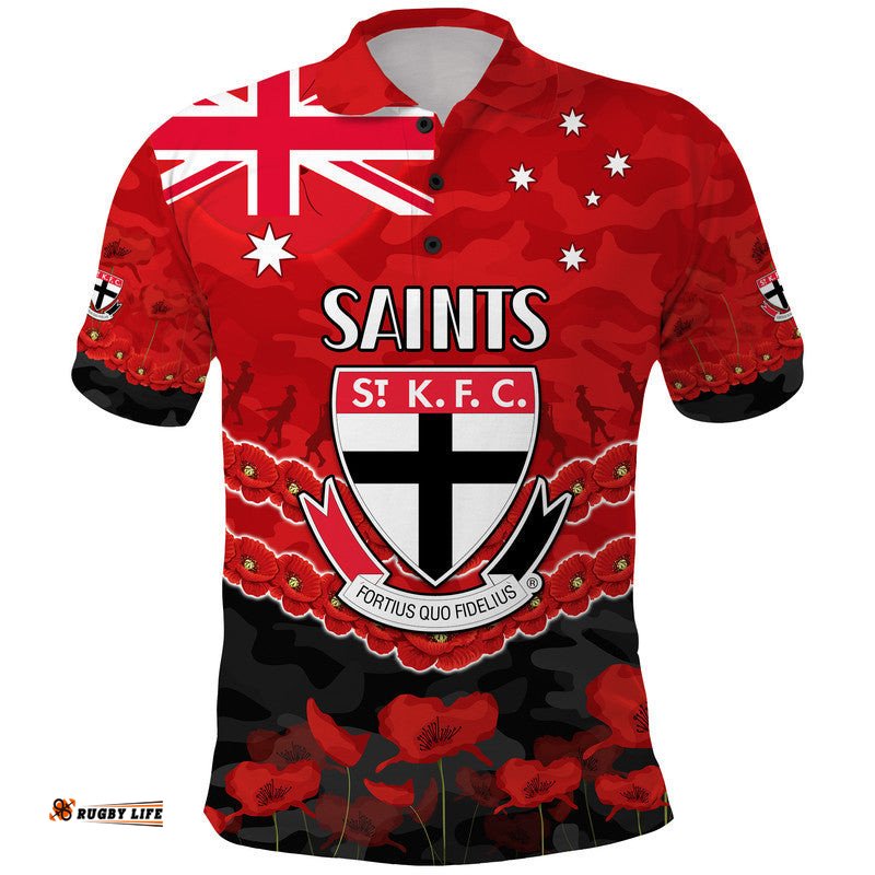 Custom Personalised St Kilda Saints Football ANZAC Polo Shirt Lest We Forget Amazing Aussie