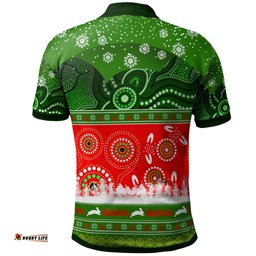 Rabbitohs Rugby Christmas Polo Shirt - Custom Rabbitohs Ugly Christmas And Aboriginal Patterns Polo Shirt Amazing Aussie