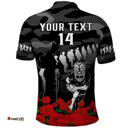 Custom Text And Number New Zealand ANZAC Rugby Polo Shirt Silver Fern All Black Camouflage Mix Poppy