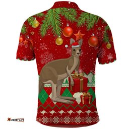 Australia Christmas Polo Shirt Aussie Kangaroo Santa Merry Xmas