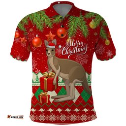 Australia Christmas Polo Shirt Aussie Kangaroo Santa Merry Xmas