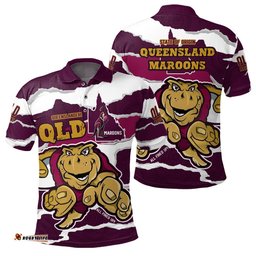 Queensland Maroons Indigenous - Custom State Of Origin QLD Maroons Queenslander All Fired Up Polo Shirt