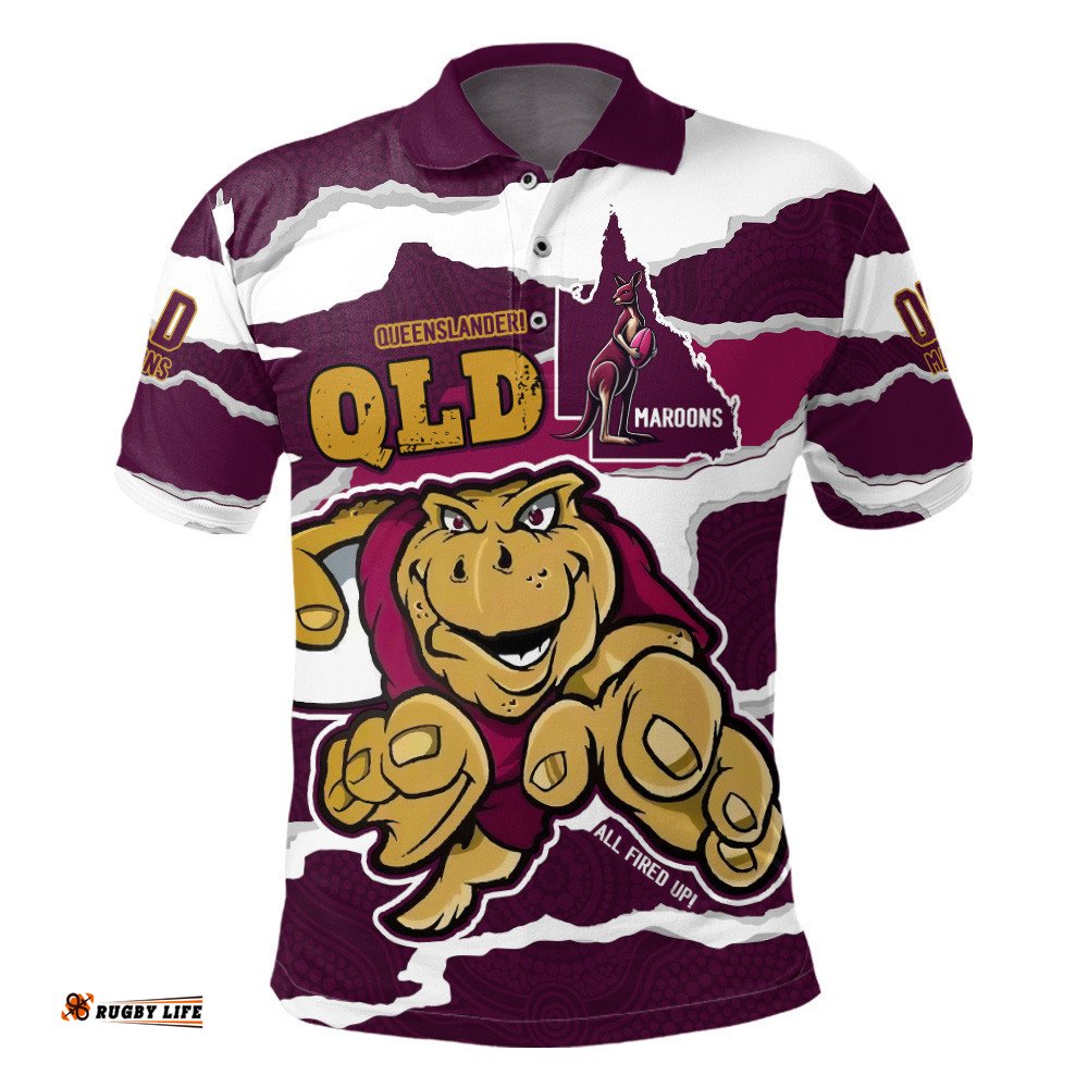 Queensland Maroons Indigenous - Custom State Of Origin QLD Maroons Queenslander All Fired Up Polo Shirt