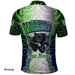 Personalised New Zealand Warriors Polo Shirt Maori Silver Fern Green