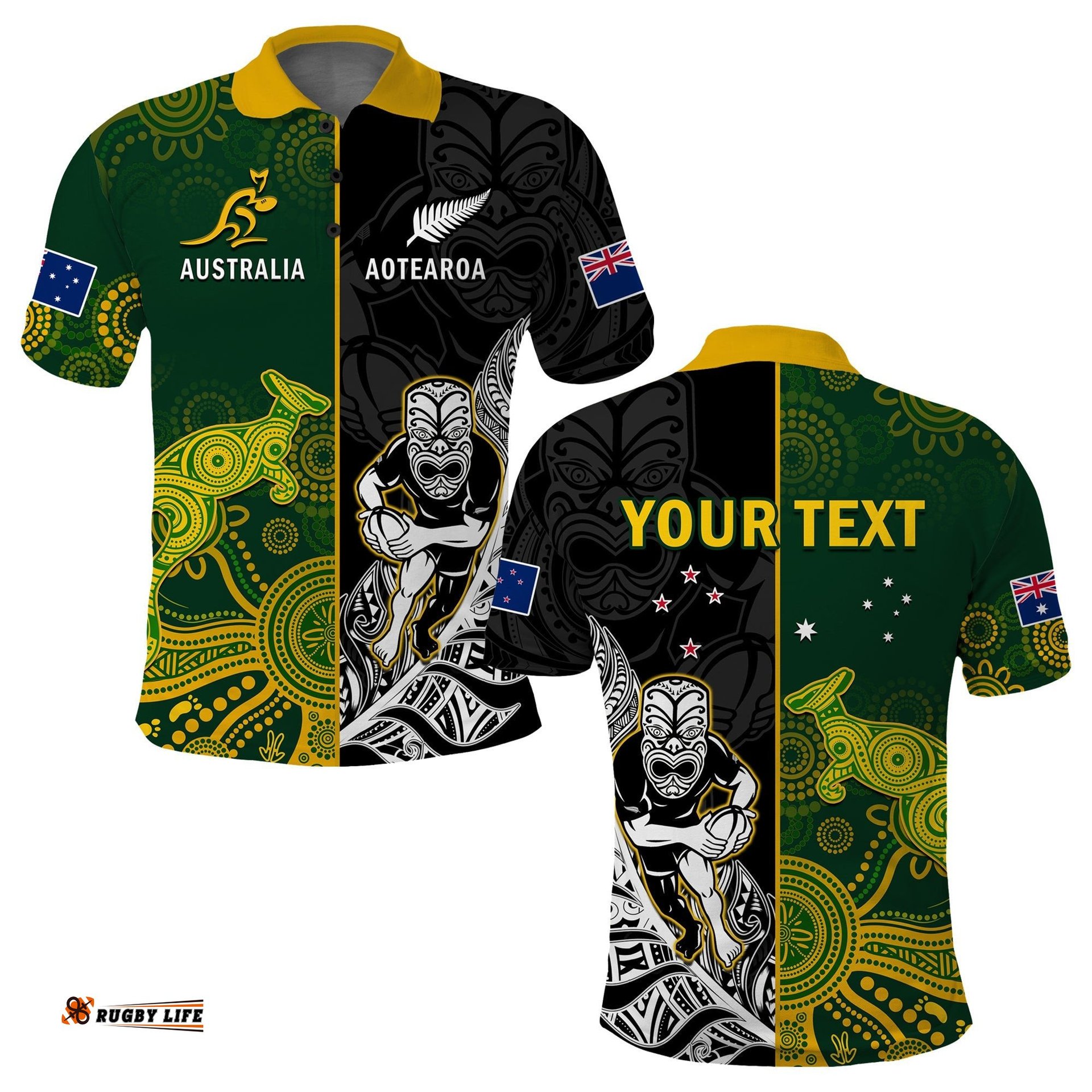 Custom Personalised Australia Rugby Mix Aotearoa Rugby Polo Shirt Wallabies All Black Special Version Amazing Aussie