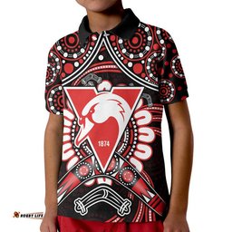 Custom Personalised Swans Football Polo Shirt Boomerang Indigenous Dots Amazing Aussie