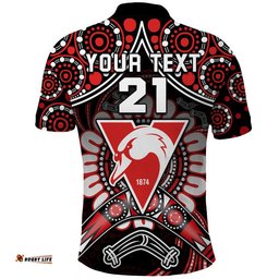 Custom Personalised Swans Football Polo Shirt Boomerang Indigenous Dots Amazing Aussie