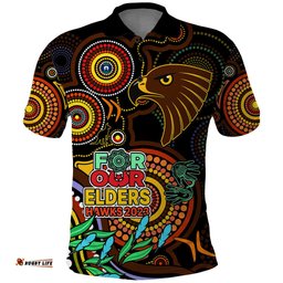 Custom Hawks Football Aboriginal Art Polo Shirt NAIDOC Indigenous Tribal