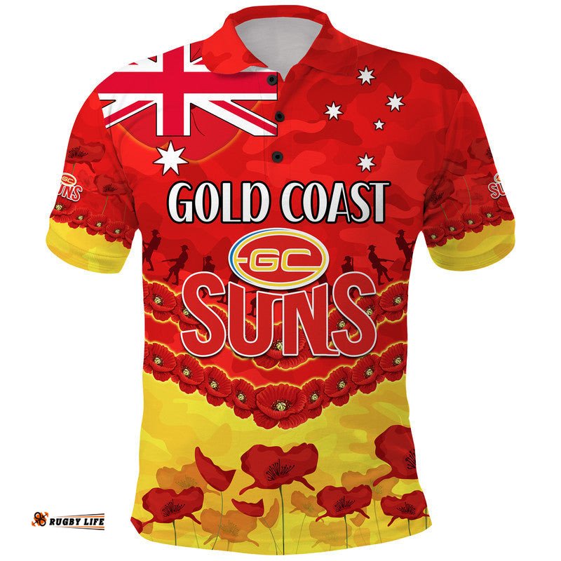 Suns Football ANZAC Polo Shirt Lest We Forget Amazing Aussie