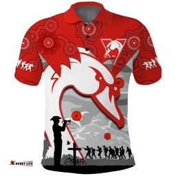 Custom Text And Number Swans Football ANZAC Polo Shirt Sydney Indigenous Camouflage Art Amazing Aussie