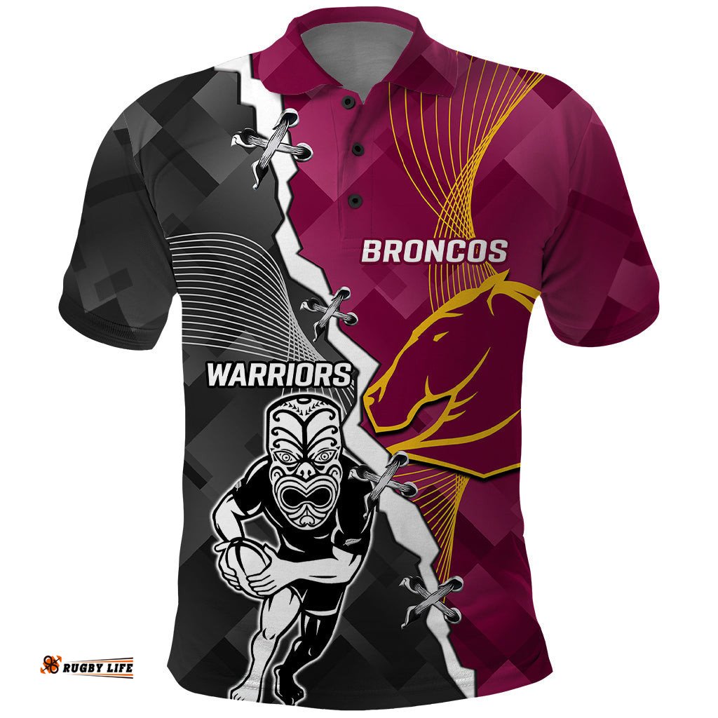 Personalised Warriors And Broncos Rugby Polo Shirt 2023 Together Sporty Style
