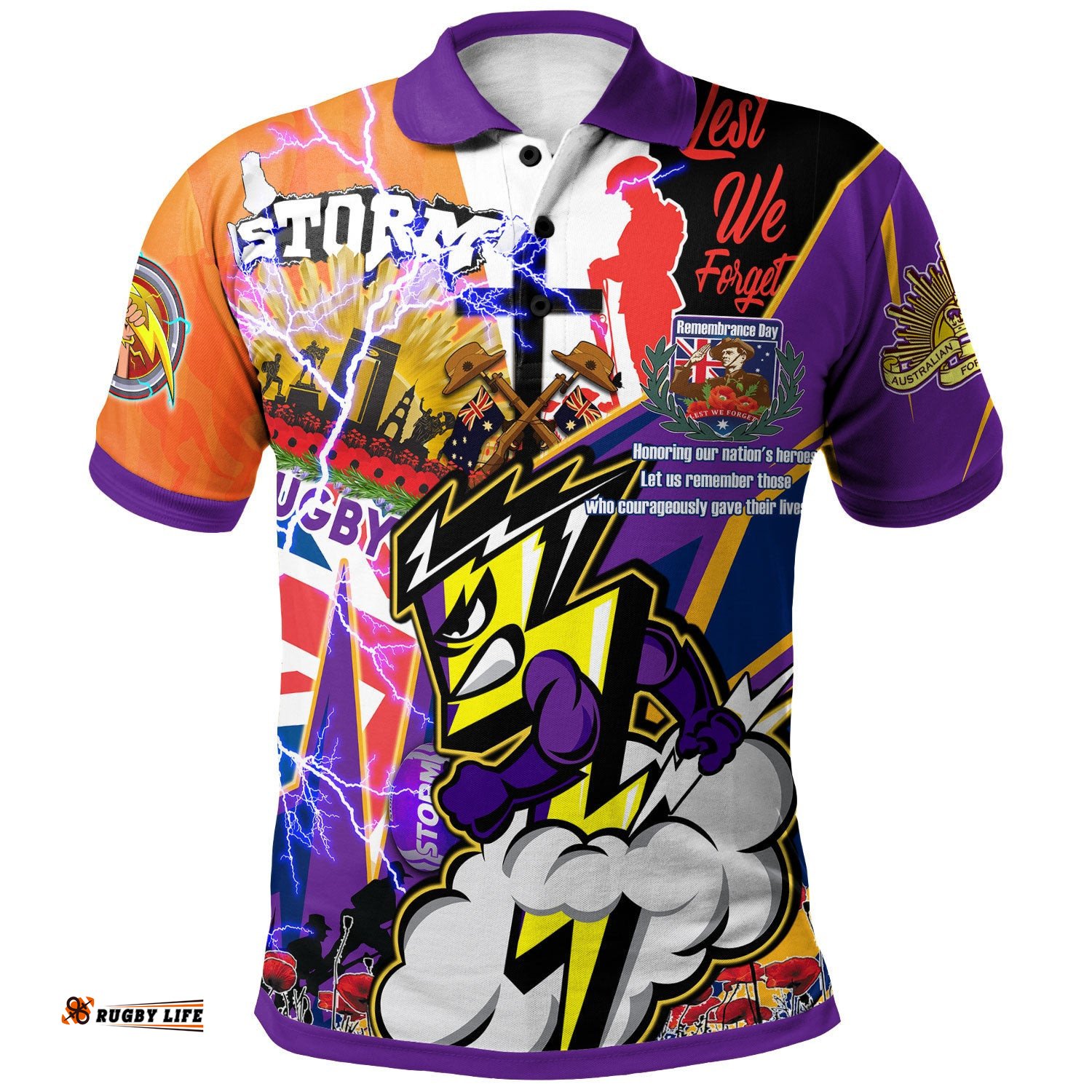 Storm Rugby Polo Shirt - Custom Remembrance Storm Anzac Quote With Poppy And Rosemary Polo Shirt Amazing Aussie