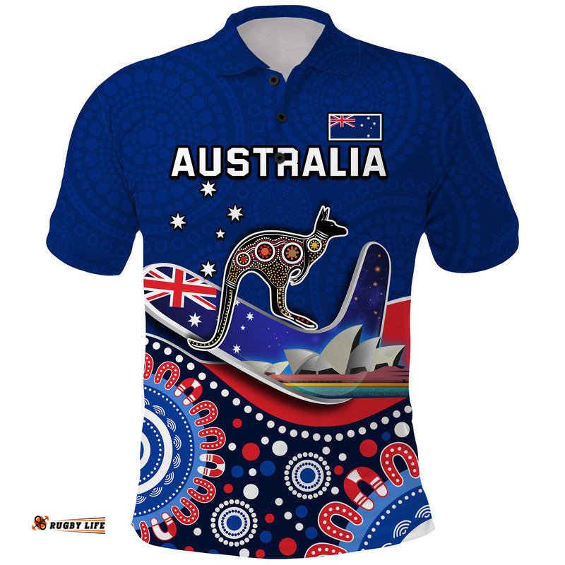 Custom Personalised Australia Day Polo Shirt Indigenous Kangaroo And Boomerang Amazing Aussie