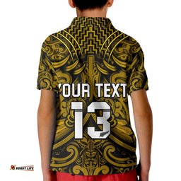 Custom Text and Number New Zealand Silver Fern Rugby Polo Shirt All Black Gold NZ Maori Pattern Amazing Aussie