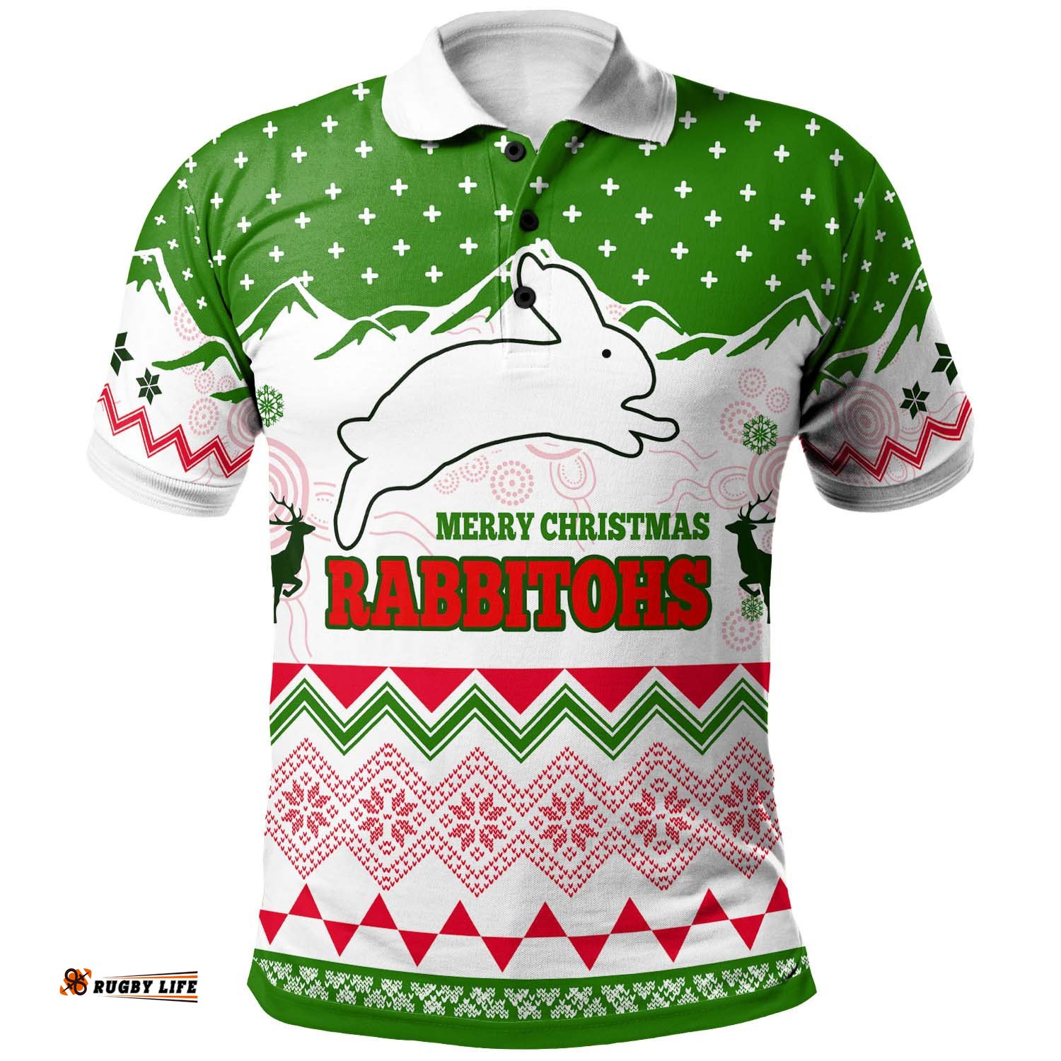 Rabbitohs Rugby Christmas Polo Shirt - Custom Merry Christmas Rabbitohs Aboriginal Culture Polo Shirt Amazing Aussie