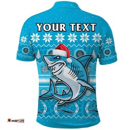 Custom Personalised Sharks Christmas Polo Shirt Cronulla Sutherland Aboriginal Art Merry Xmas Amazing Aussie