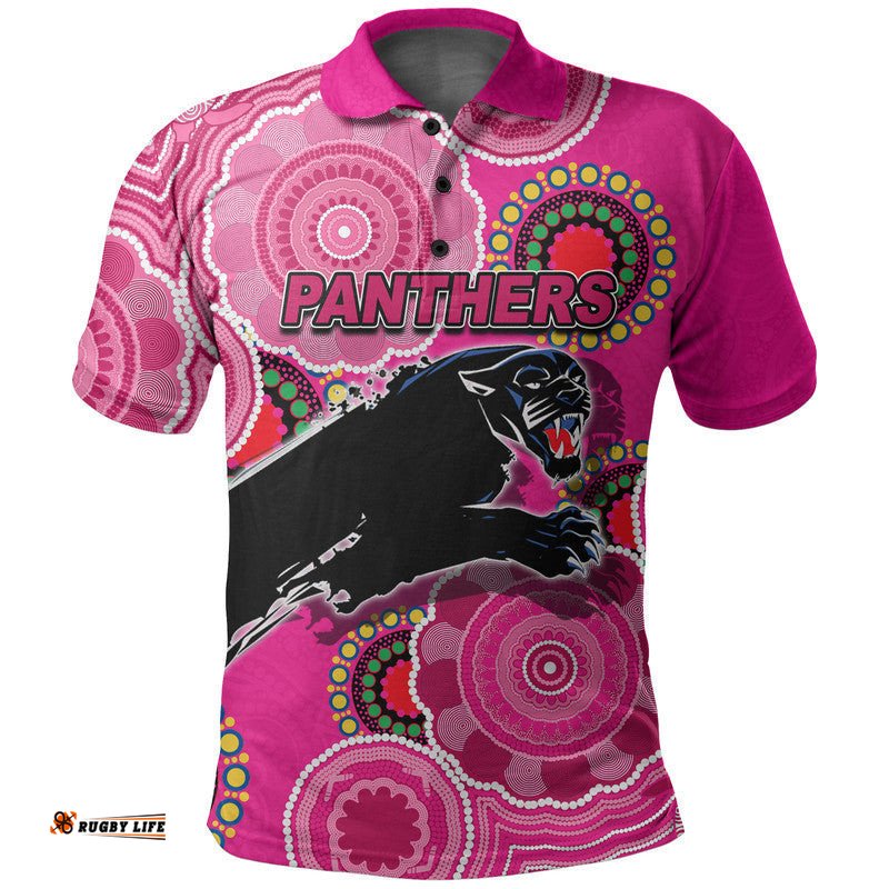 Custom Personalised Panthers Rugby Aboriginal Vibe Polo Shirt - Pink Amazing Aussie